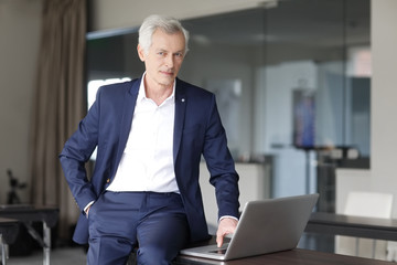 Senior businessman working on laptop