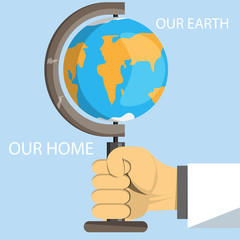 Earth day creative poster card with hand and globe vector image