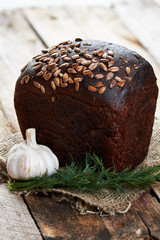 Loaf of bread and vegetables