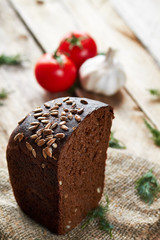 Loaf of bread and vegetables