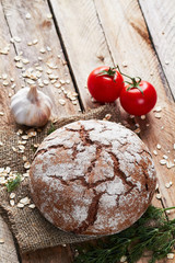 Loaf of bread and vegetables