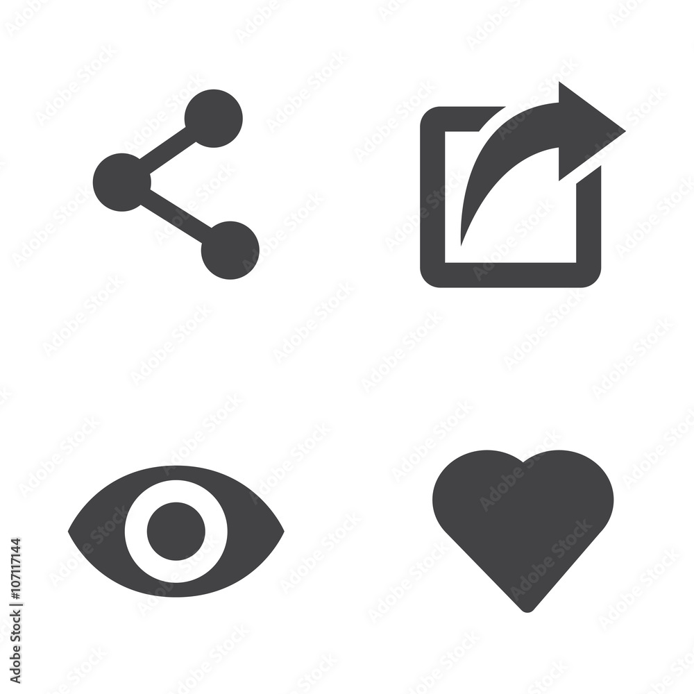 Wall mural vector like share view icon set. like share view icon object, like share view icon picture, like sha