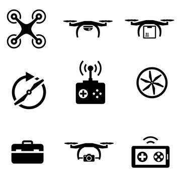 Vector black drone  icon set. Drone Icon Object, Drone Icon Picture, Drone Icon Image - stock vector