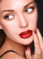 Close up portrait of beautiful young woman face