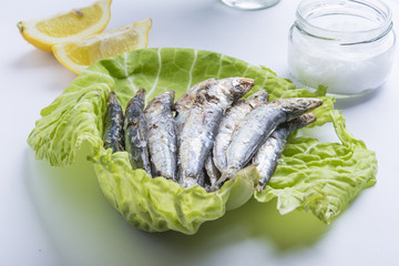 fried sardines on the plate