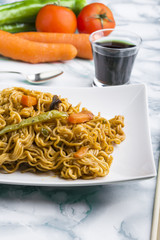 Noodles and vegetables