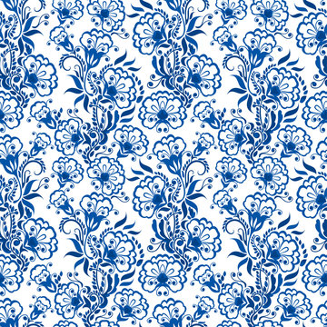 Seamless blue floral pattern. Background in the style of Chinese