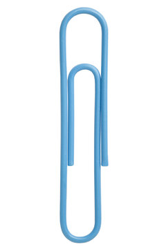 Blue Paperclip On White Background.