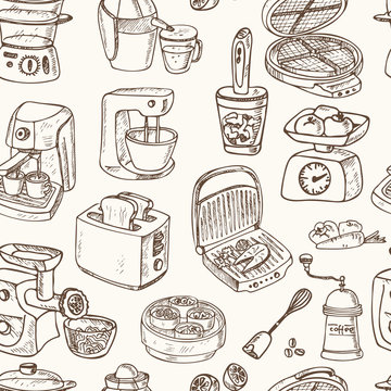 Home appliances themed doodle Seamless Pattern.