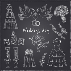 Fototapeta na wymiar Doodle wedding set for invitation cards