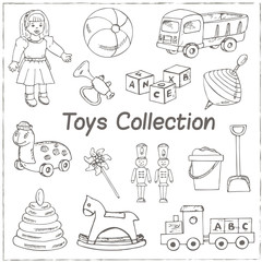 Obraz premium Collection of doodles toys. Vector illustration of toys for design