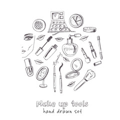 Collection of  Vector hand drawn Tools for make-up.