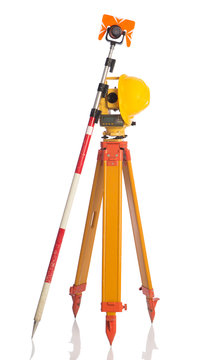 surveyor equipment optical level in white background