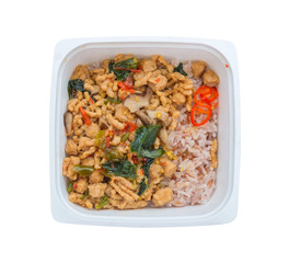 Ready to eat rice box vegetarian food for lunch isolate on white
