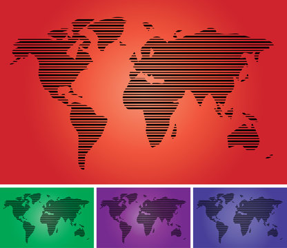 World map in stripes, bars - abstract background.