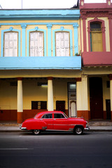 Classic old red car in Havana street, Cuba
