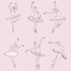 Set of hand drawn sketches  young ballerinas standing in a pose. Ballerinas collection.   © juhrozian