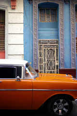 Bright old american car in Havana, Cuba