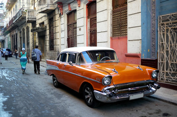 Old American car in Havana street, Cuba