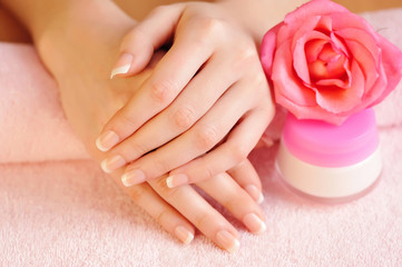 Fototapeta premium Closeup image of pink french manicure