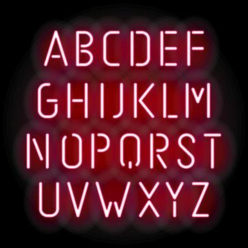 Pink neon font, vector illustration
