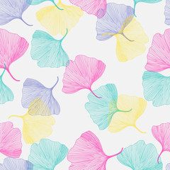 Ginkgo biloba leaf, seamless pattern, vector illustration