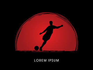 Soccer, football, player silhouette, designed on sunset or sunrise background graphic vector.

