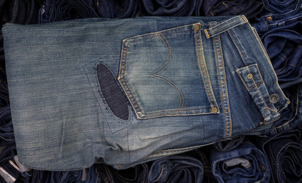 Jeans patchwork on jeans background , denim patchwork .