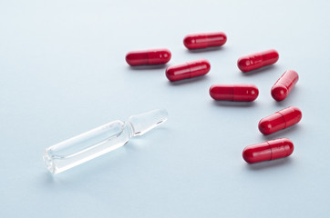 Pills capsules and ampoule