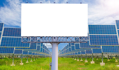 Blank billboard for advertisement with solar power plant