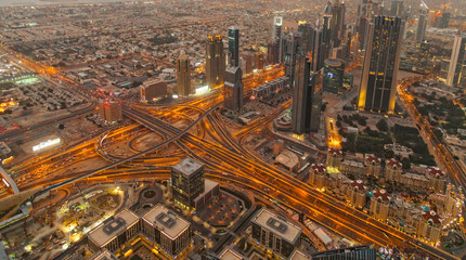 Fototapeta na wymiar Aerial vief of Sheikh Zayed Road in Dubai