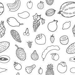 Seamless pattern with hand drawn  fruits. Doodles 
