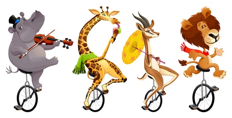 Foto op Canvas Funny wild animals on unicycles © ddraw
