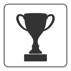 Trophy cup icon. Award sport trophy. Symbol of winner, competition, reward and champion best, prize. Victory emblem. Gray sign in frame on white background. Isolated design element Vector illustration