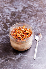 diet dessert with yogurt, granola and jam