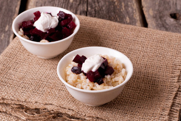 rice with beet and sour cream