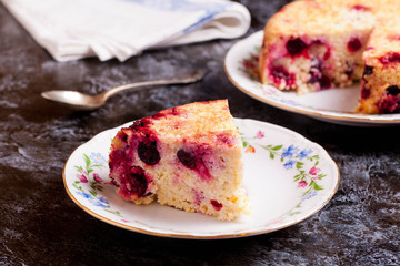 piece of pie with berries on plate, horizontal