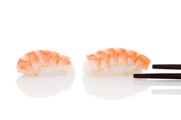 Nigiri sushi with shrimp.