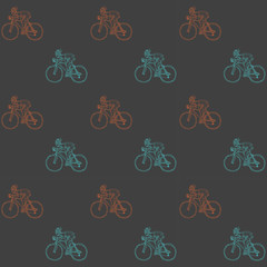 Seamless pattern with racing cyclist. Hand drawn vector illustration.