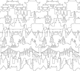 Skylines seamless pattern. Town. Doodle. Vector.