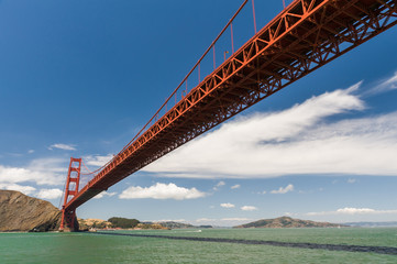 Low view of Golden Gate Bridge