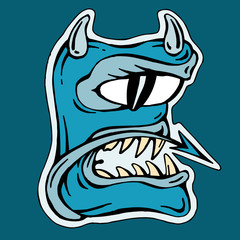 stylized blue letter E   isolated monster mutant 