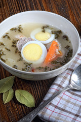 Aromatic White borsch with egg and sausage
