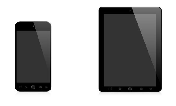 Modern digital phone and tablet on white background