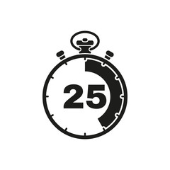 The 25 seconds, minutes stopwatch icon. Clock and watch, timer, countdown symbol. UI. Web. Logo. Sign. Flat design. App.