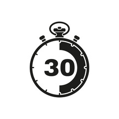 The 30 seconds, minutes stopwatch icon. Clock and watch, timer, countdown symbol. UI. Web. Logo. Sign. Flat design. App.