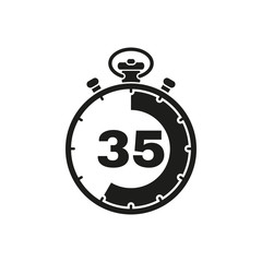 The 35 seconds, minutes stopwatch icon. Clock and watch, timer, countdown symbol. UI. Web. Logo. Sign. Flat design. App.
