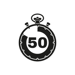 The 50 seconds, minutes stopwatch icon. Clock and watch, timer, countdown symbol. UI. Web. Logo. Sign. Flat design. App.