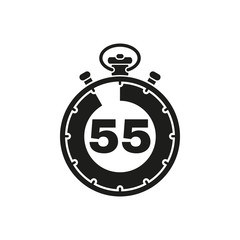 The 55 seconds, minutes stopwatch icon. Clock and watch, timer, countdown symbol. UI. Web. Logo. Sign. Flat design. App.
