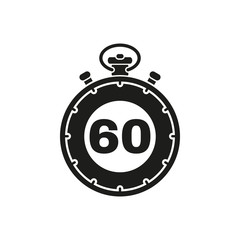 The 60 seconds, minutes stopwatch icon. Clock and watch, timer, countdown symbol. UI. Web. Logo. Sign. Flat design. App.